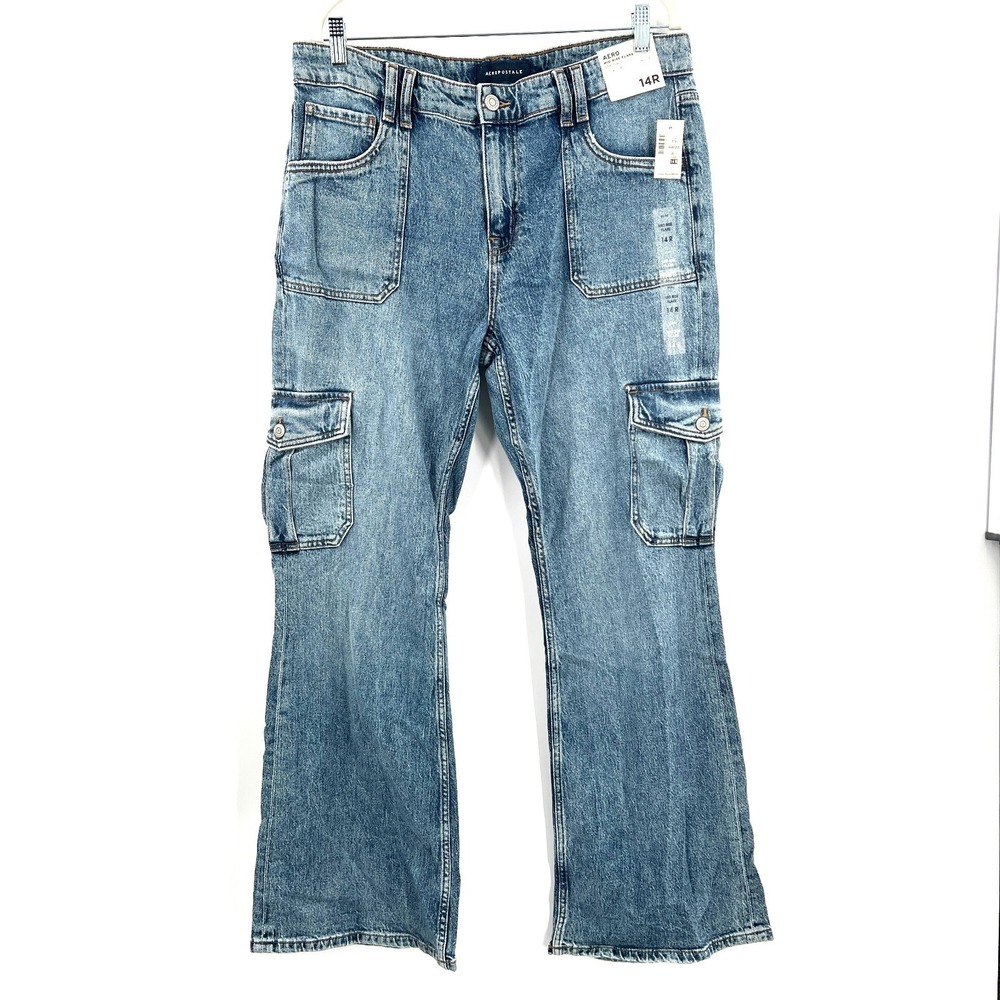 NEW Aeropostale AERO mid rise flare stretch cargo jeans boho y2k indie 14R 14